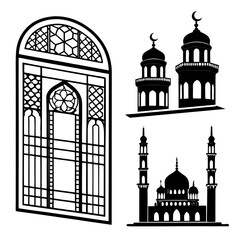 Islamic architectural elements black silhouettes Islamic architecture mosque