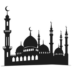 Islamic mosque silhouette with crescent moons and domes architecture