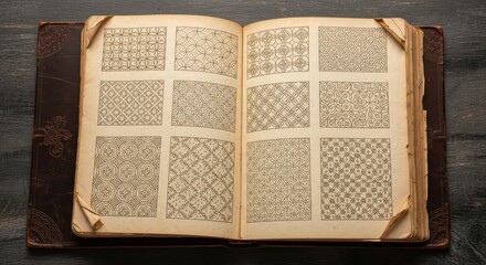Obraz premium Antique pattern book displaying geometric designs on aged pages
