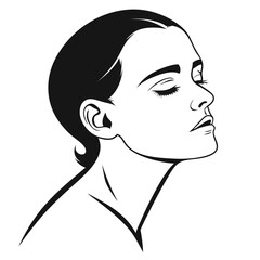 Minimalist black and white profile portrait of a woman vector
