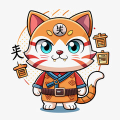 A cute cartoon cat character has a belt around its waist with the word 'quote