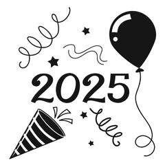 New Year celebration elements with year twenty five party balloon