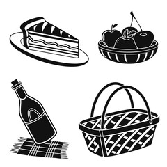 Picnic food and drink assortment cake slice fruit bowl
