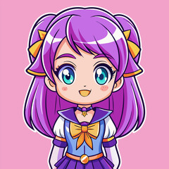 kawaii anime girl cartoon character is waving happily