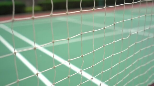 Close up of a badminton net on court