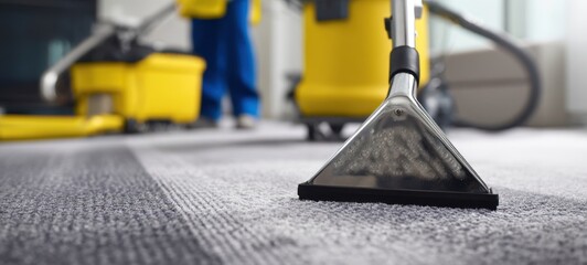 The carpet cleaning machine extracting dirt from an office carpet
