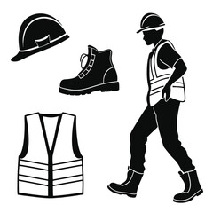 Worker safety gear and silhouette safety helmet work boots