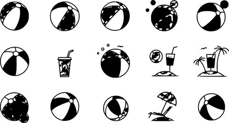 Beach ball icon. Vector thin line illustration for summer and beach leisure fun time
