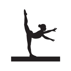 Graceful gymnast silhouette performing splits on beam artistic gymnastics acrobatic movement.