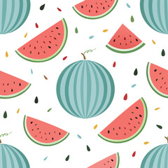 Watermelon pastel vector seamless pattern with cute repeating elements.