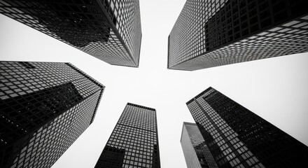 Fototapeta premium Looking up at the towering skyscrapers in a city