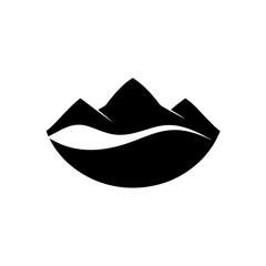 Mountains and river silhouette on transparent background