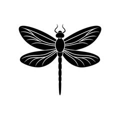 Black dragonfly simple drawing on transparent background silhouette