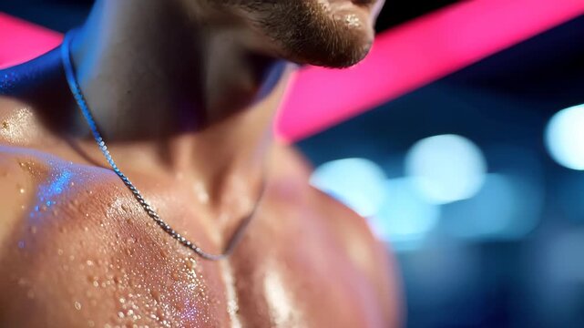 Close-up of muscular abs during an intense workout, highlighting strength, definition, and fitness dedication