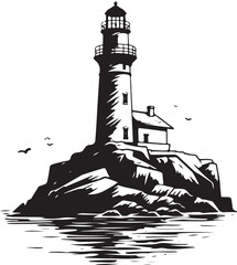 Black and white silhouette of a lighthouse
