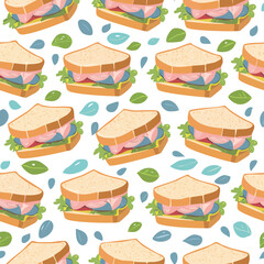 Tuna Sandwich soft pastel vector seamless design for endless tiling.