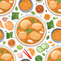 Chicken Tikka Masala gentle pastel-colored vector pattern perfect for seamless backgrounds.