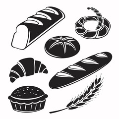 Bakery assortment black silhouettes bread croissant