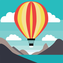 Fototapeta premium Vector hot air balloon over the mountains
