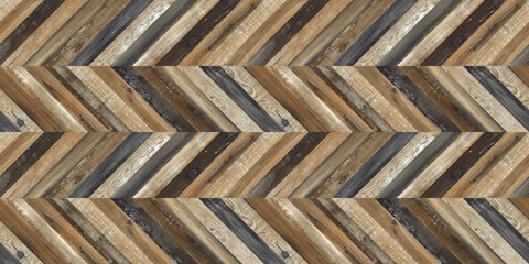 wood surface herringbone pattern background with weathered wooden planks in natural multycolor tones for eco-friendly design.