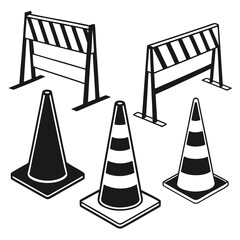 Black and white construction cones and barriers traffic barriers safety cones