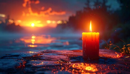 Candlelight sunset by water