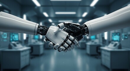 Robotic hand shaking human hand