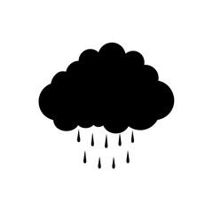 Black cloud with rain falling on transparent background silhouette