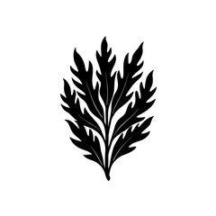 Black leaves with pointy edges on transparent background silhouette