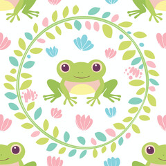 Frog harmonious pastel vector pattern ideal for seamless textures.