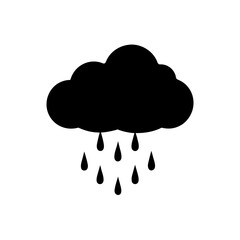 Black cloud with rain falling on transparent background silhouette