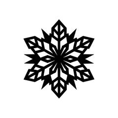 Detailed black snowflake art on transparent background silhouette