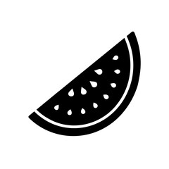 Slice of watermelon in black on transparent background silhouette
