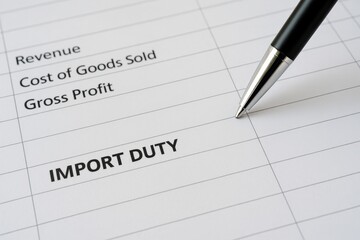 import duty policy impact concept. Financial document with import duty highlighted.