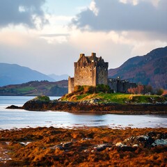 Obraz premium Scottish castle on a tranquil loch