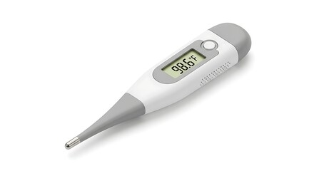 Digital Thermometer Showing Normal Body Temperature on White Background Healthcare
