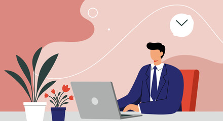 Professional businessman working diligently on a laptop in a modern office or home office setting, illustrating productivity and remote work.