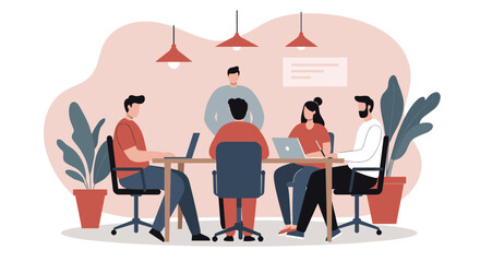 Team of professionals collaborating on a business project in a modern office meeting room. Ideal for corporate strategy and communication.