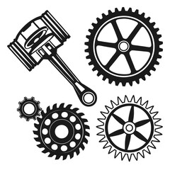 Obraz premium Industrial engine parts and gears engine piston mechanical parts