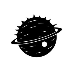 Planet with ring and spikes on transparent background silhouette