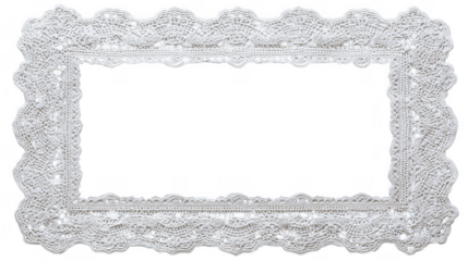Elegant crochet lace frame isolated on a transparent background providing space for design