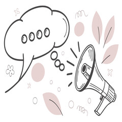 Megaphone and speech bubble with decorative elements communication announcement