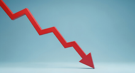 Red arrow pointing downwards against a blue background signifies financial loss or economic downturn