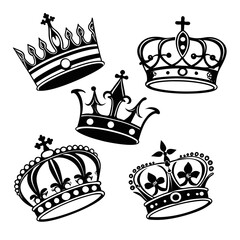Royal crowns ornate black silhouettes regal monarchy © nalu