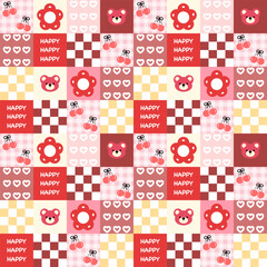 seamless pattern with bear , cherry, flower, fabric patterns, gift wrapping paper, pillowcase, blanket pattern 