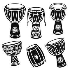Tribal drums with sun and geometric patterns djembe bongo