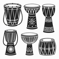 Tribal drums percussion instruments silhouettes rhythm music