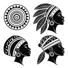 Tribal face paint designs on white african silhouette
