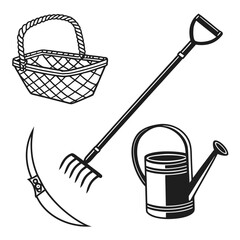 Village farming tools basket rake watering can sickle gardening tools farming equipment