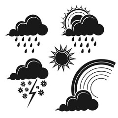 Weather icons clouds sun rainbow lightning rain snow vector